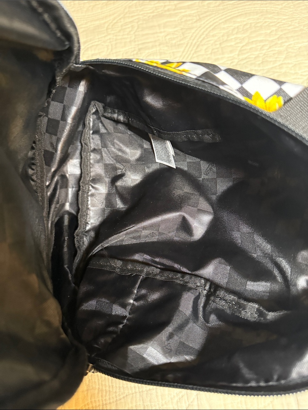 Vans Black/White Checkered Mini Backpack with Yellow Sunflowers Backpack - Picture 5 of 6